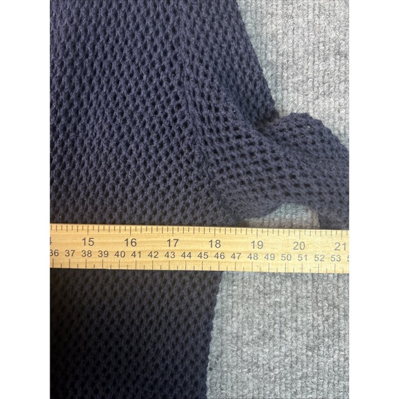 Talbots Petite Meduim Cardigan Navy Blue100% Cotton Open Weave Mesh Knit Pockets - Picture 6 of 8